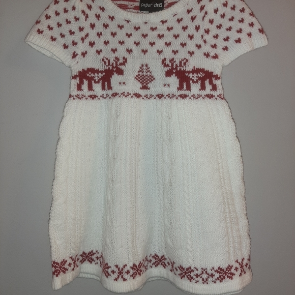 🆕 White Red Reindeer Knit Sweater Dress Hat Set 2T Christmas Holiday Outfit 🎄 - Picture 3 of 5